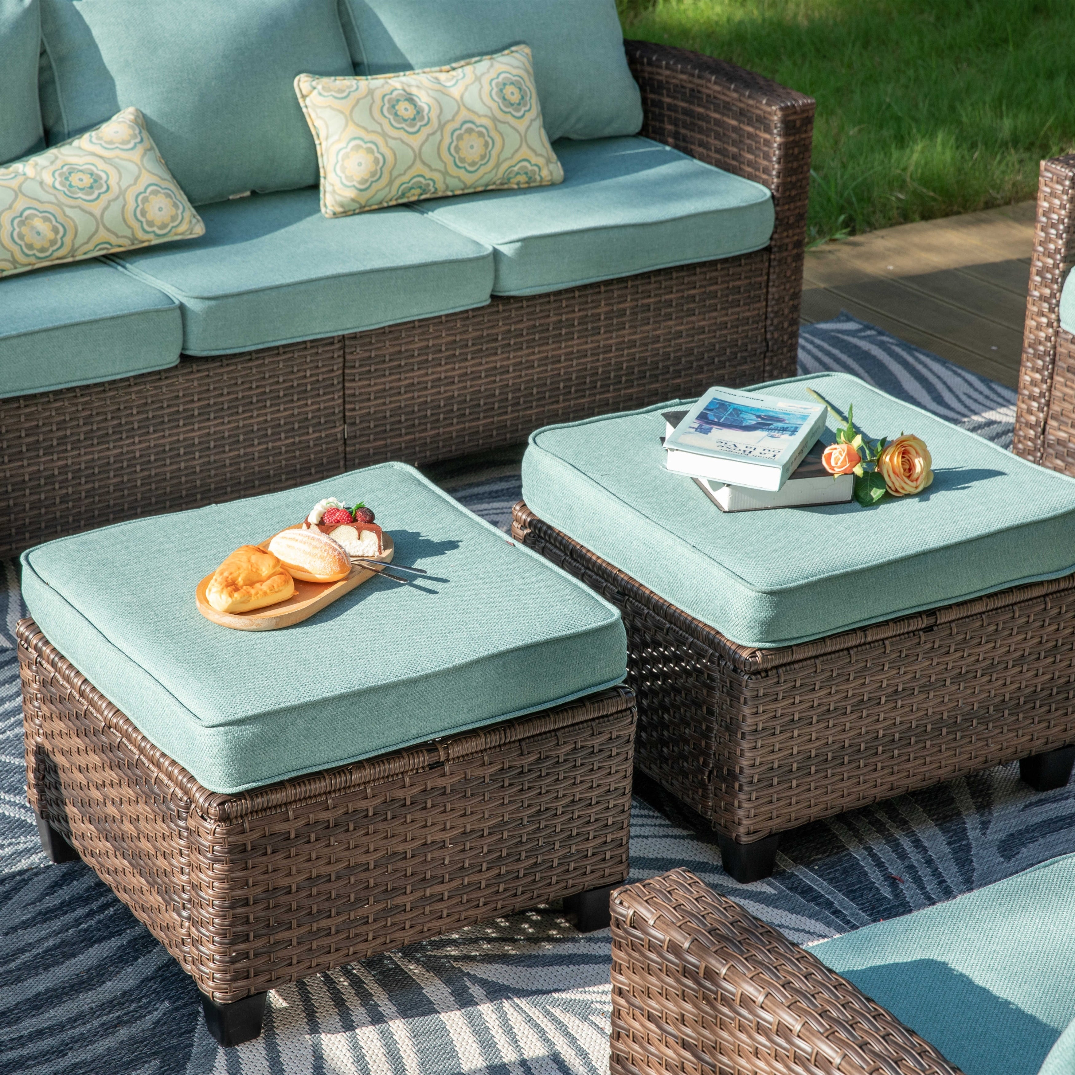 Ensemble de salon de jardin 5/9 places en rotin et osier, canapé sectionnel à assise profonde, grand canapé de conversation