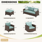 Ensemble de salon de jardin 5/9 places en rotin et osier, canapé sectionnel à assise profonde, grand canapé de conversation