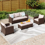 Ensemble de salon de jardin 5/9 places en rotin et osier, canapé sectionnel à assise profonde, grand canapé de conversation