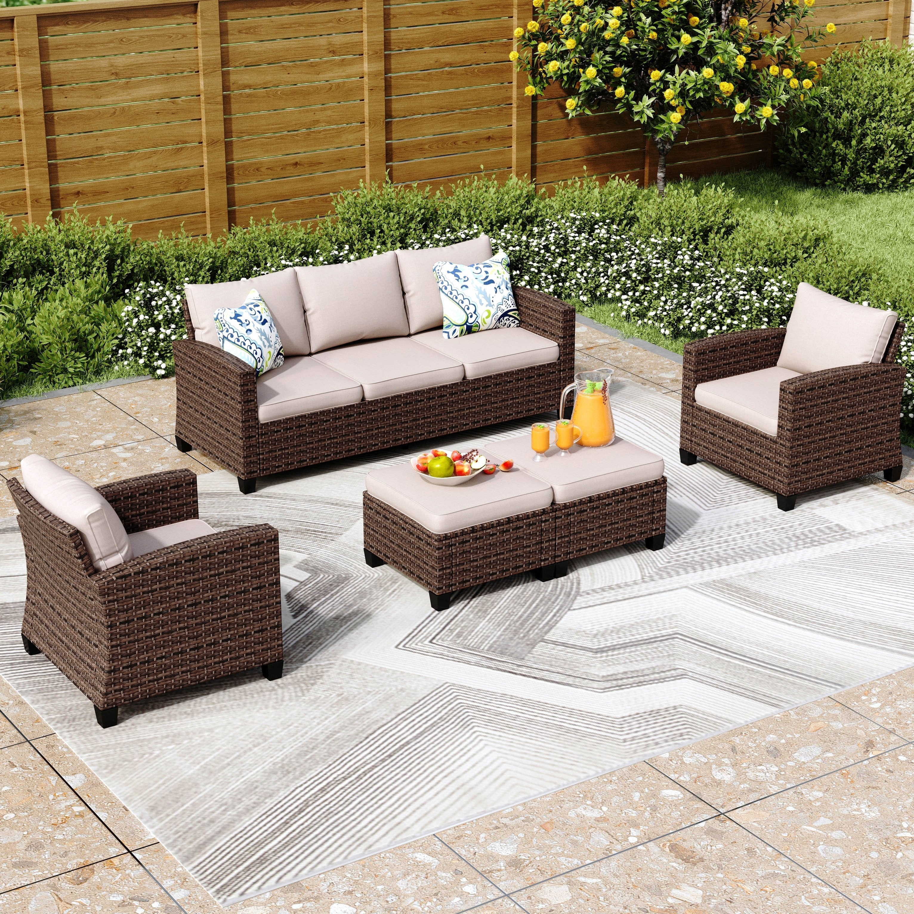 Ensemble de salon de jardin 5/9 places en rotin et osier, canapé sectionnel à assise profonde, grand canapé de conversation