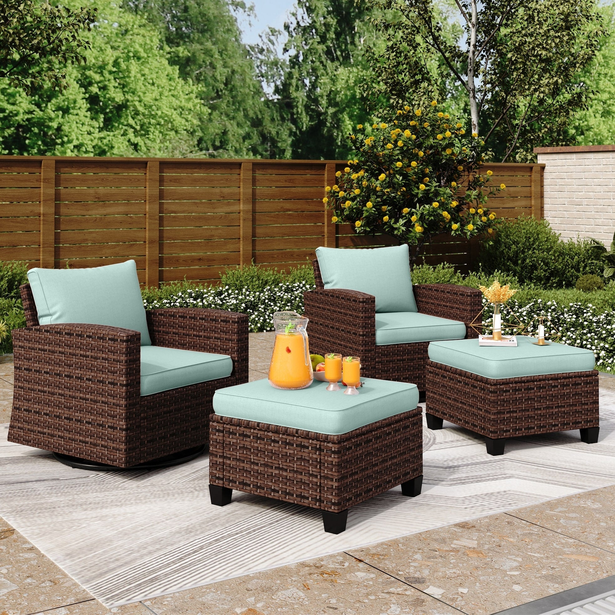 Ensemble de salon de jardin 5/9 places en rotin et osier, canapé sectionnel à assise profonde, grand canapé de conversation