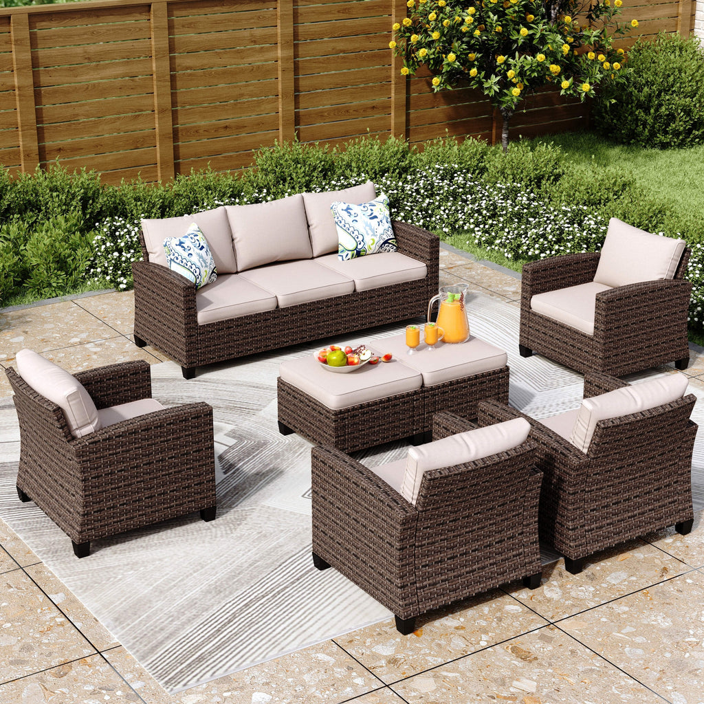 Ensemble de salon de jardin 5/9 places en rotin et osier, canapé sectionnel à assise profonde, grand canapé de conversation