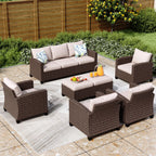 Ensemble de salon de jardin 5/9 places en rotin et osier, canapé sectionnel à assise profonde, grand canapé de conversation