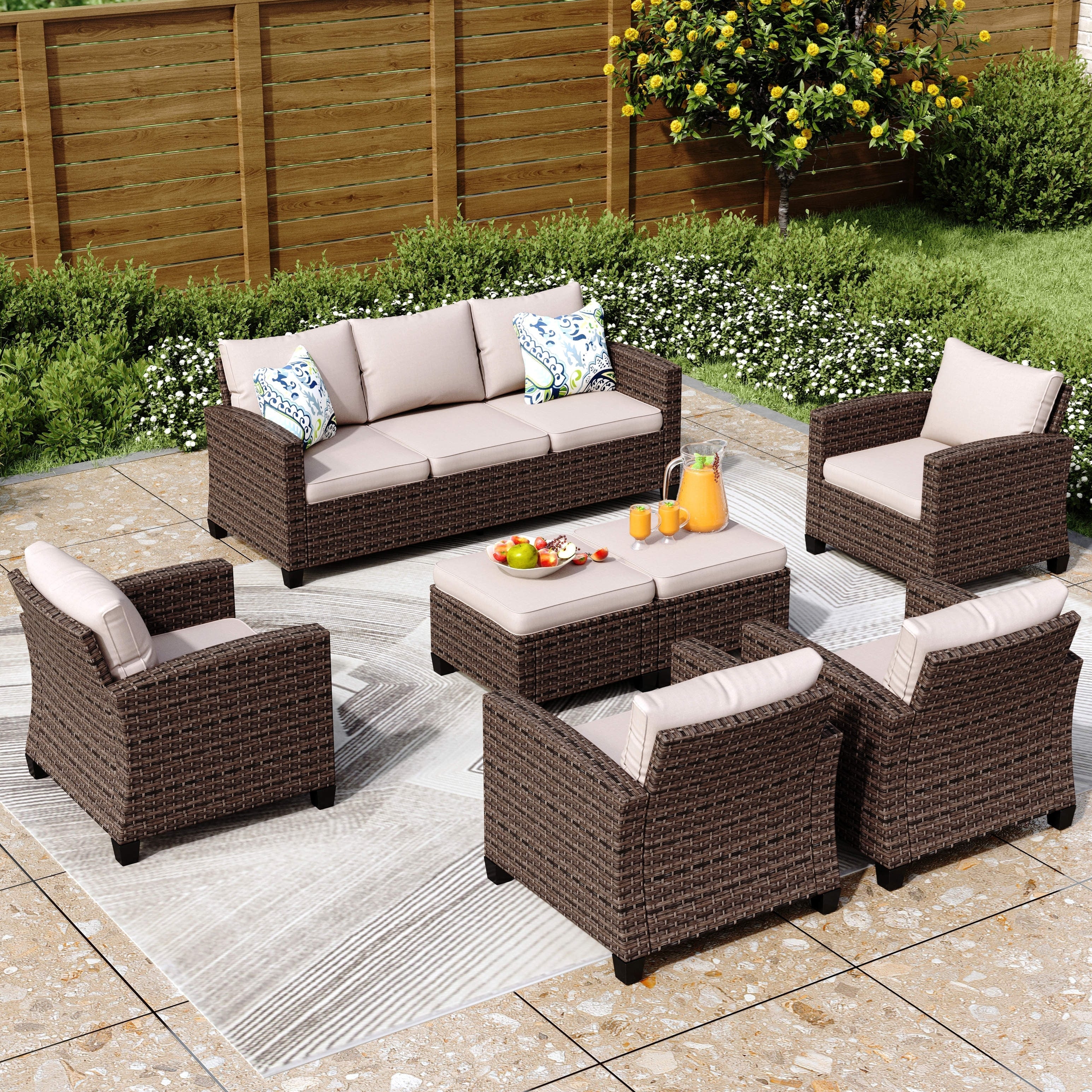 Ensemble de salon de jardin 5/9 places en rotin et osier, canapé sectionnel à assise profonde, grand canapé de conversation