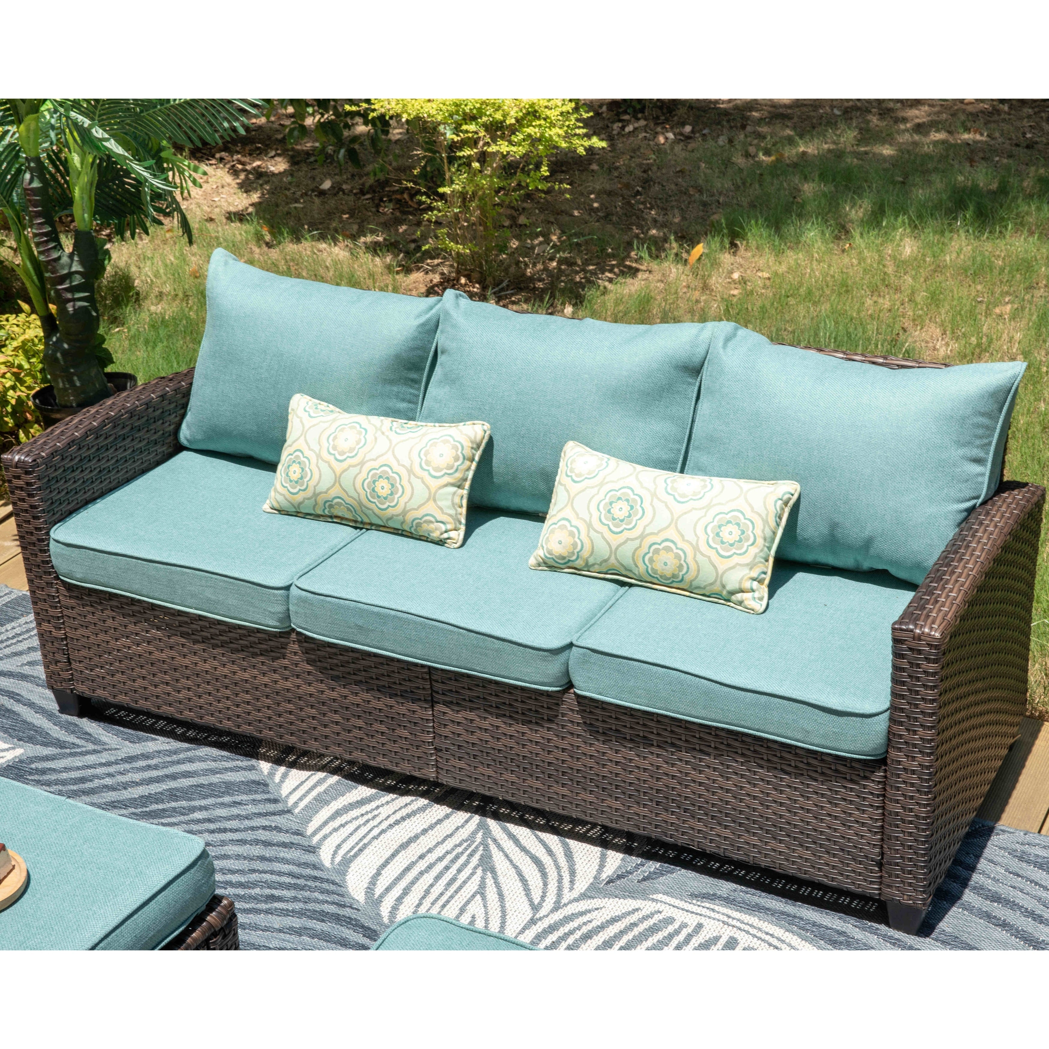 Ensemble de salon de jardin 5/9 places en rotin et osier, canapé sectionnel à assise profonde, grand canapé de conversation