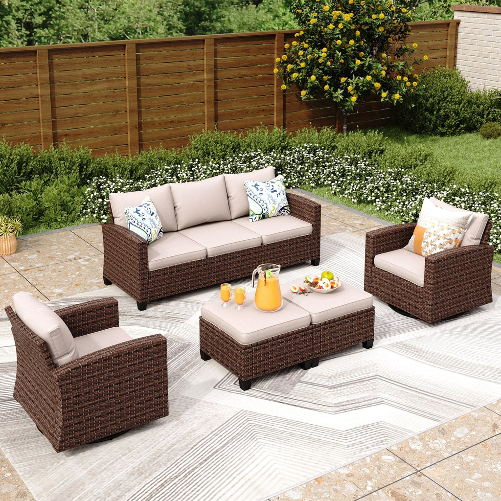 Ensemble de salon de jardin 5/9 places en rotin et osier, canapé sectionnel à assise profonde, grand canapé de conversation