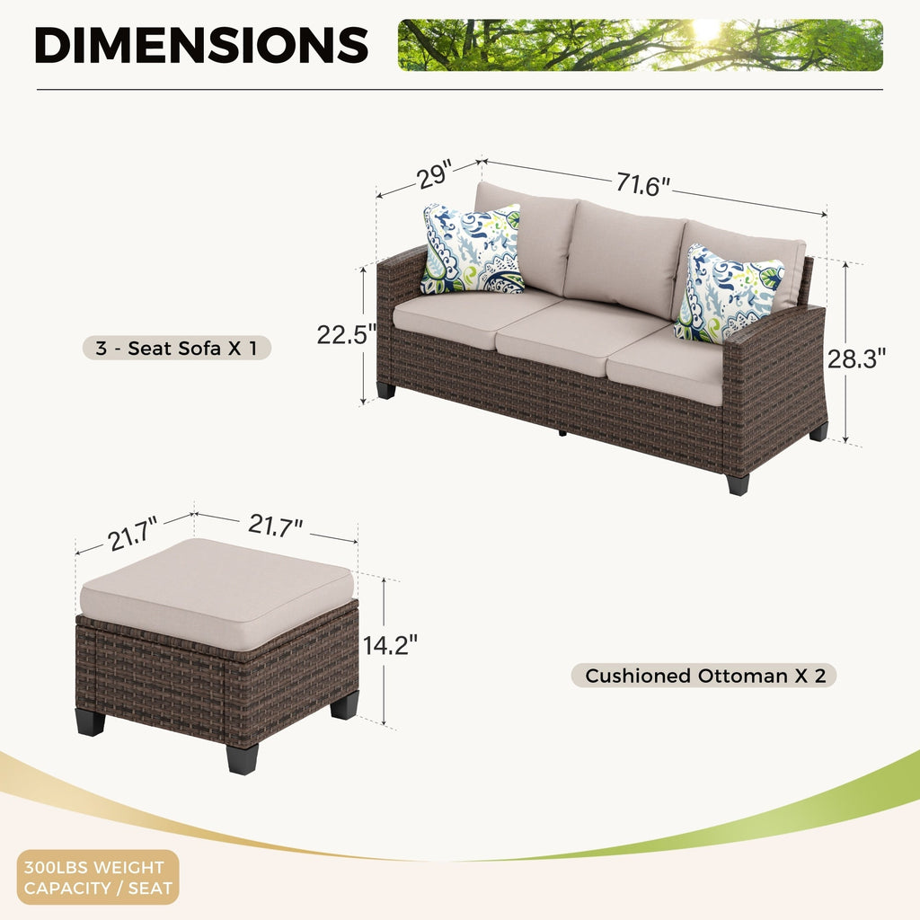 Ensemble de salon de jardin 5/9 places en rotin et osier, canapé sectionnel à assise profonde, grand canapé de conversation