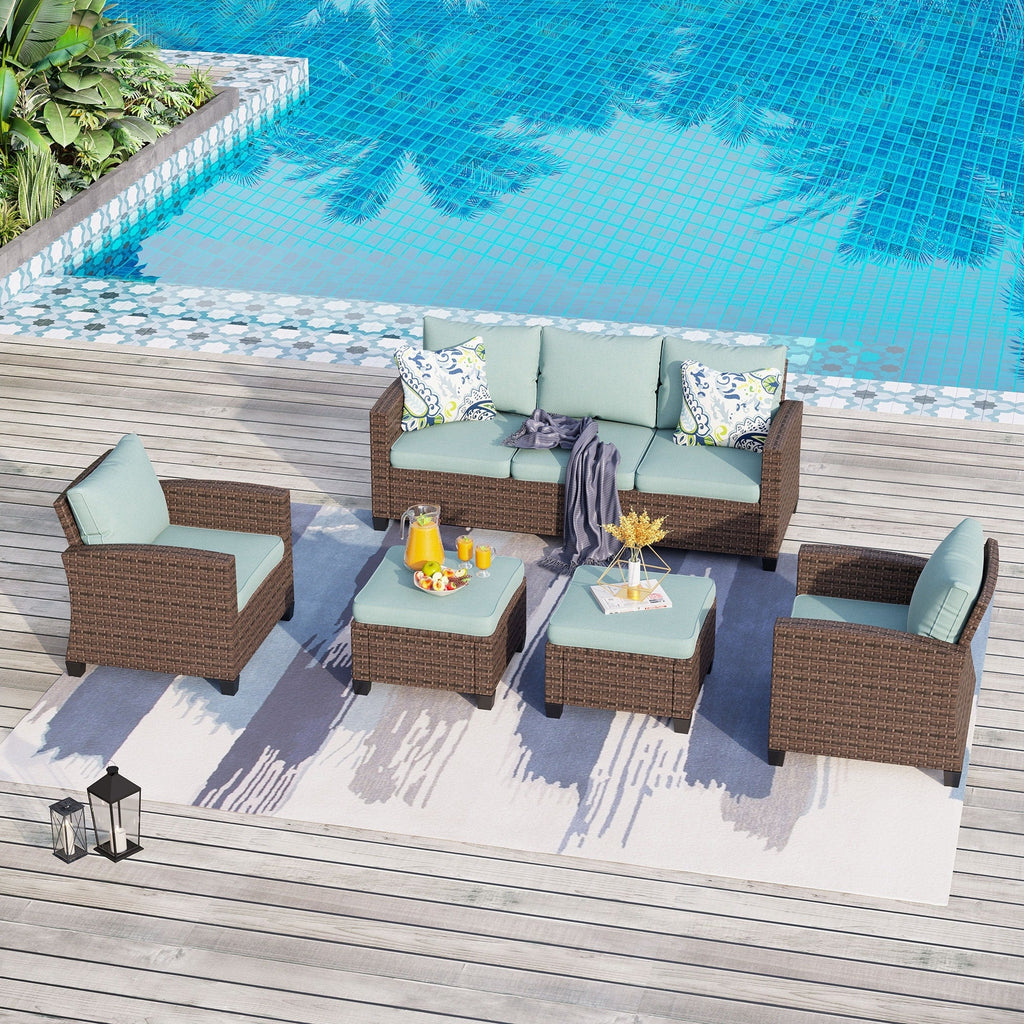 Ensemble de salon de jardin 5/9 places en rotin et osier, canapé sectionnel à assise profonde, grand canapé de conversation