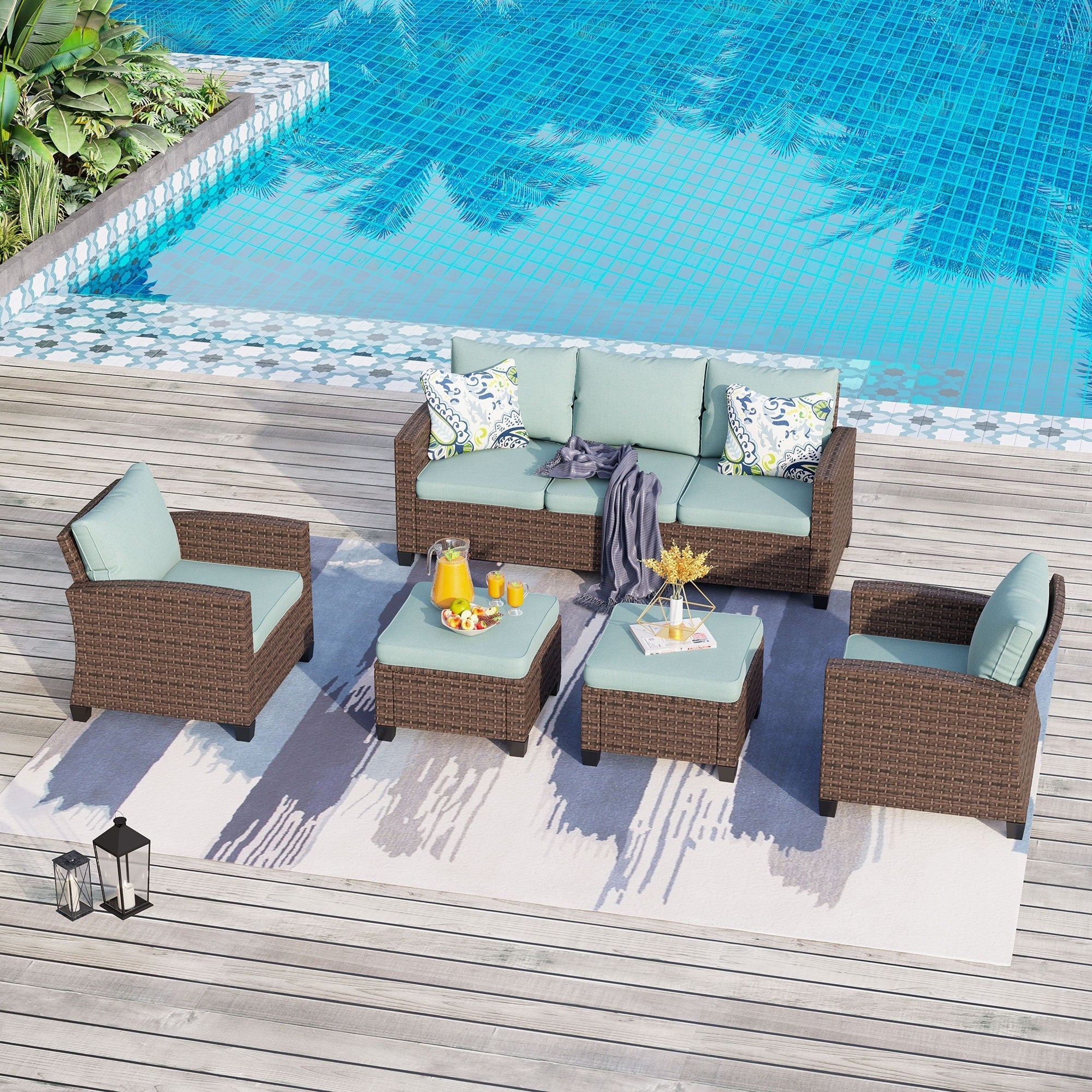 Ensemble de salon de jardin 5/9 places en rotin et osier, canapé sectionnel à assise profonde, grand canapé de conversation