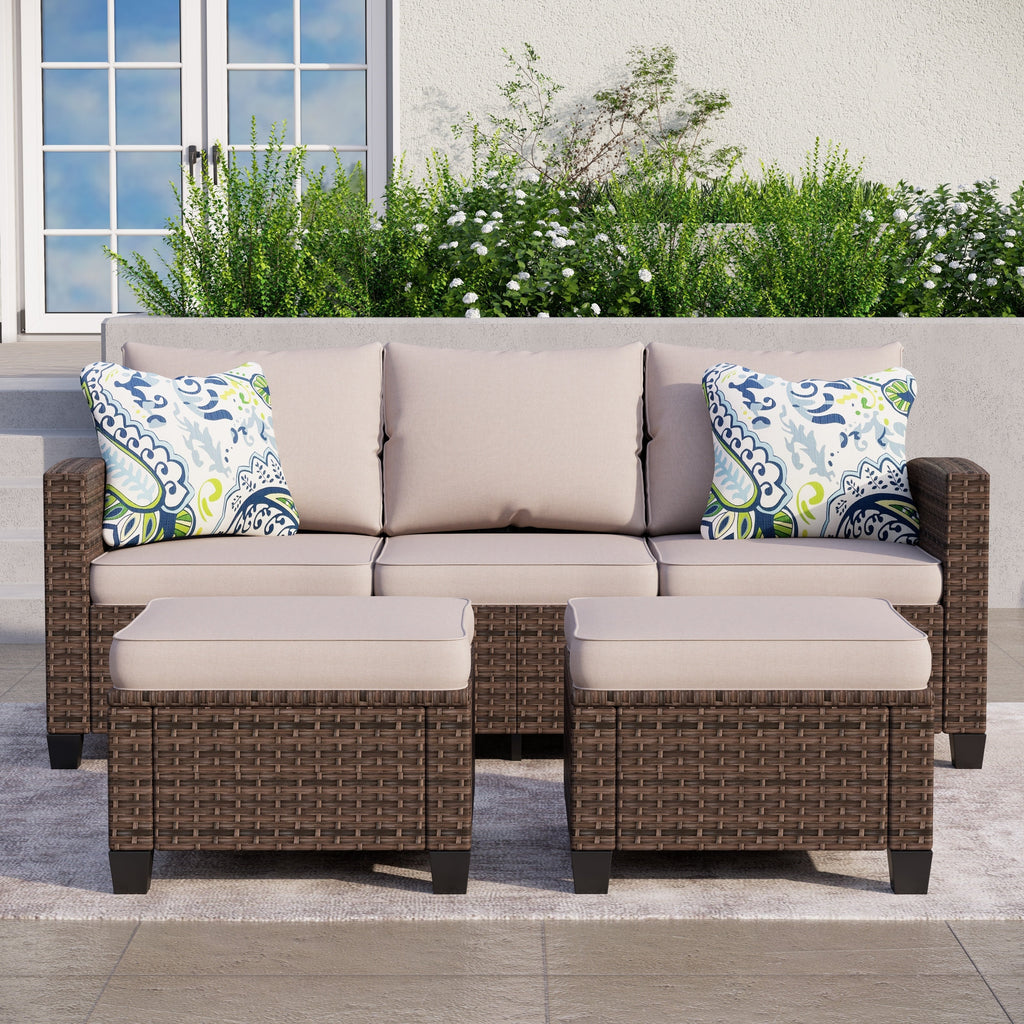 Ensemble de salon de jardin 5/9 places en rotin et osier, canapé sectionnel à assise profonde, grand canapé de conversation