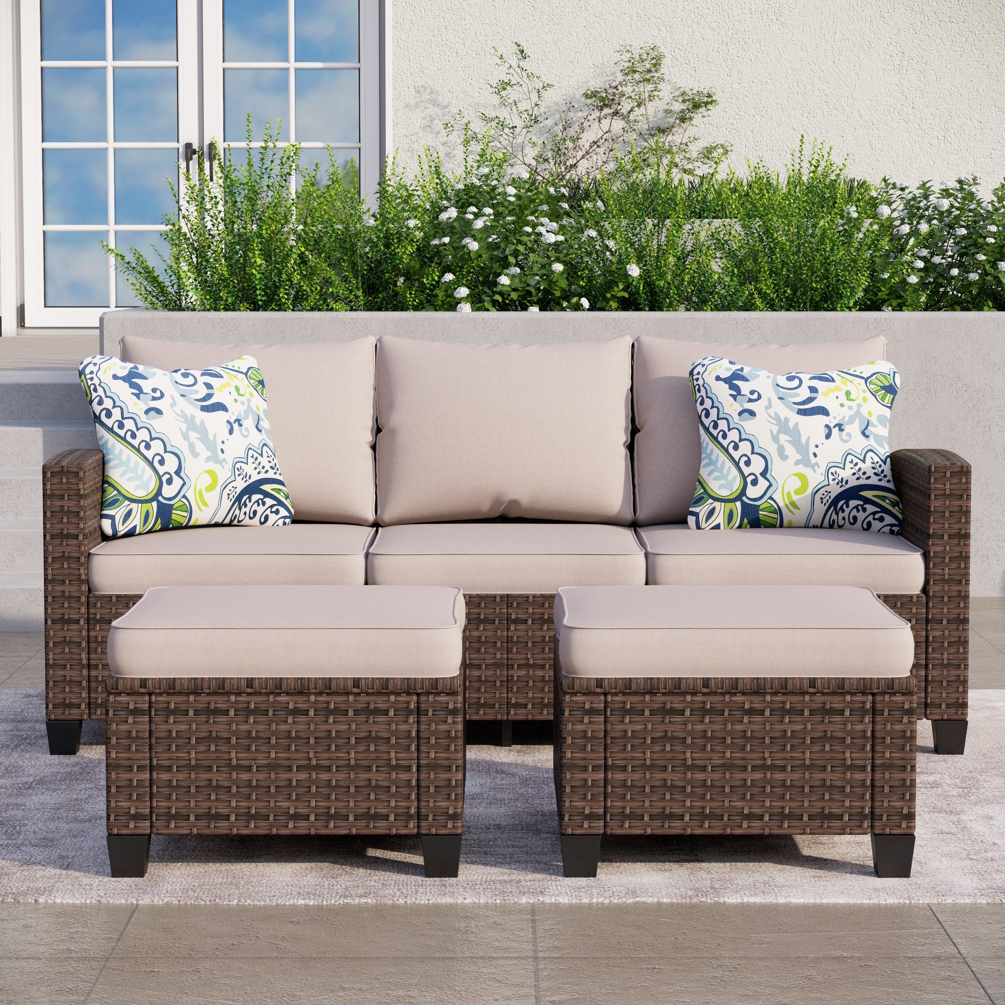 Ensemble de salon de jardin 5/9 places en rotin et osier, canapé sectionnel à assise profonde, grand canapé de conversation