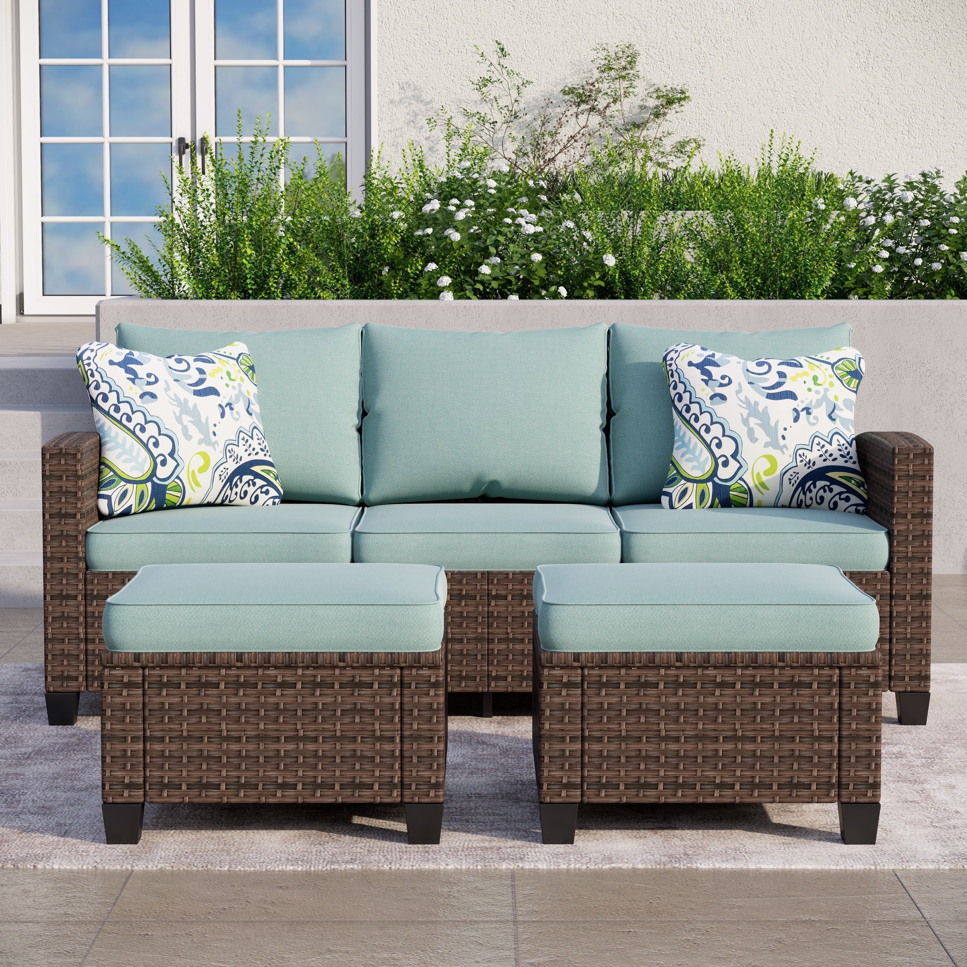 Ensemble de salon de jardin 5/9 places en rotin et osier, canapé sectionnel à assise profonde, grand canapé de conversation