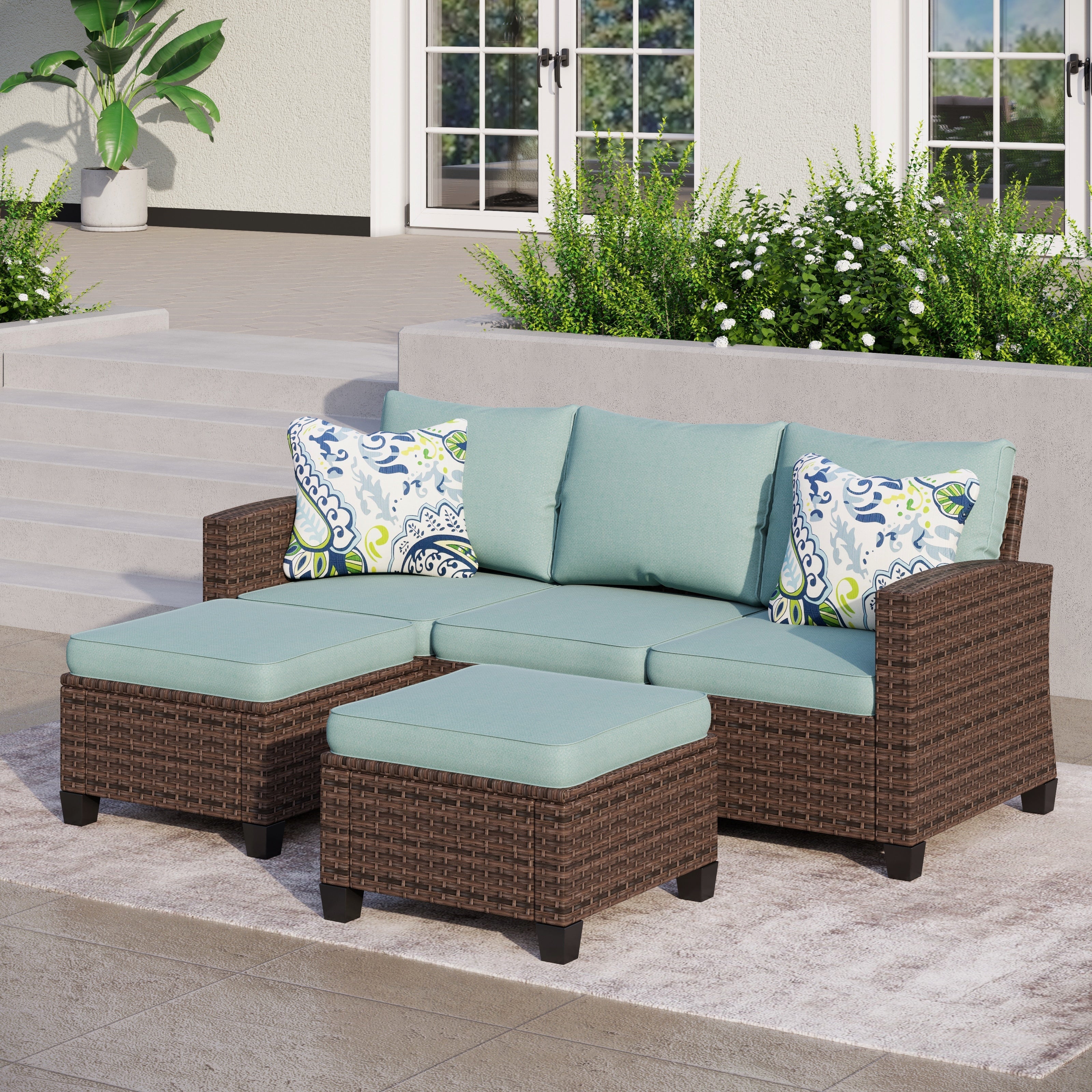 Ensemble de salon de jardin 5/9 places en rotin et osier, canapé sectionnel à assise profonde, grand canapé de conversation