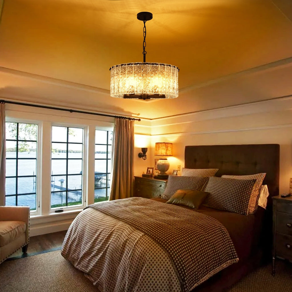 Lustre tambour rond moderne à 5 lumières, lustre semi-encastré classique, suspension pour îlot de cuisine et salle à manger