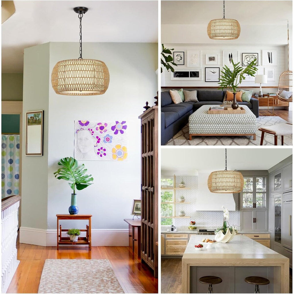 Lustre de ferme en rotin à 5 lumières