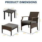 Ensemble de conversation de patio 5 pièces avec coussins, table basse et pouf