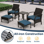 Ensemble de conversation de patio 5 pièces avec coussins, table basse et pouf