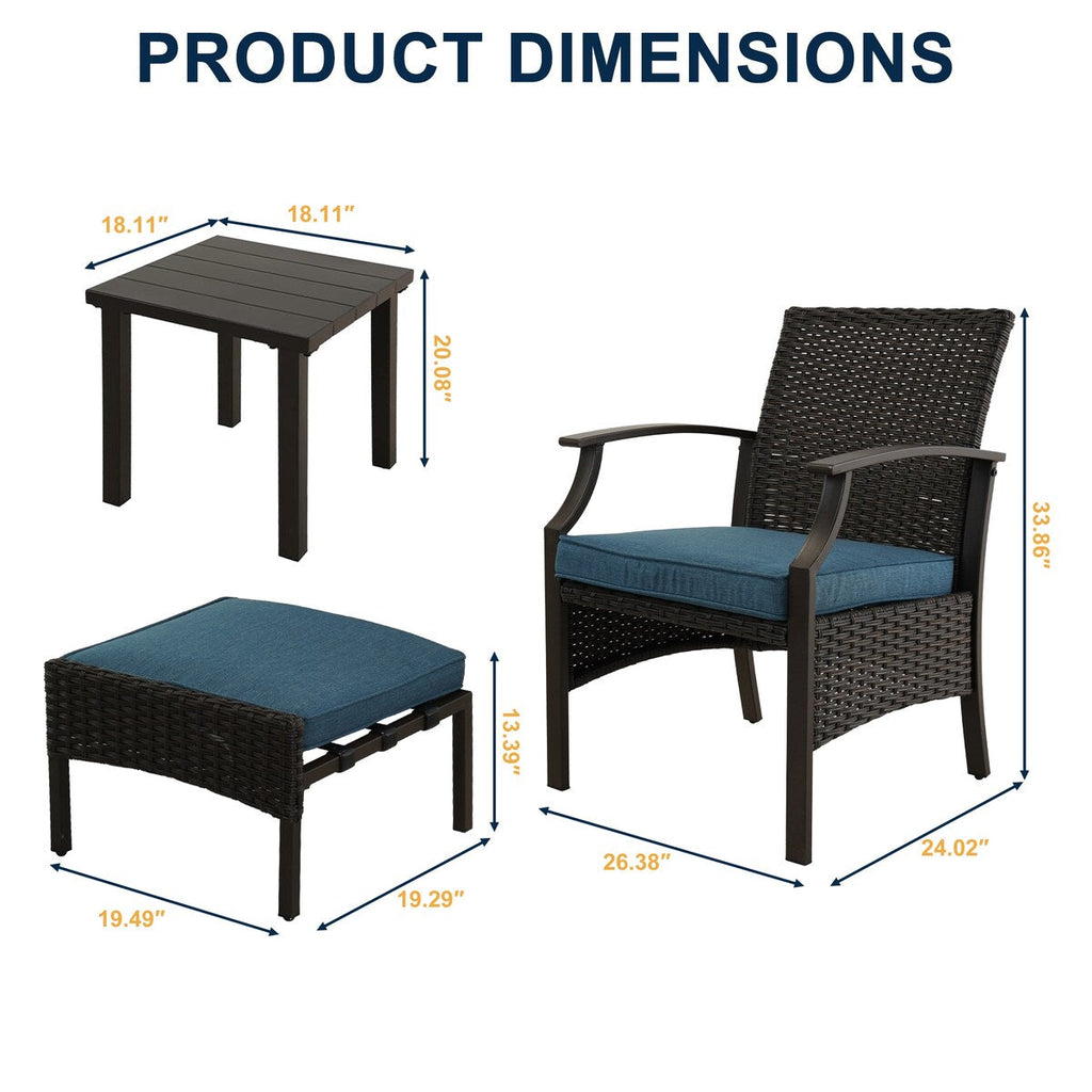 Ensemble de conversation de patio 5 pièces avec coussins, table basse et pouf