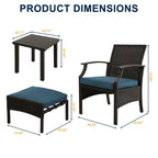 Ensemble de conversation de patio 5 pièces avec coussins, table basse et pouf