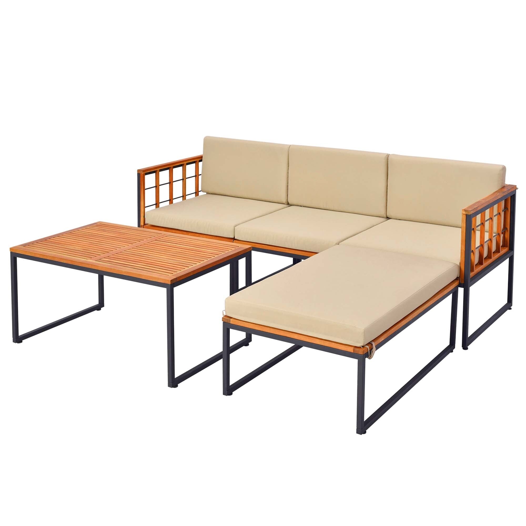 Ensemble de meubles de patio 5 pièces en bois d'acacia avec coussins