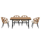 Ensemble de 5 tables et chaises de salle à manger d'extérieur, meubles de patio avec chaises en rotin synthétique et table rectangulaire en bois