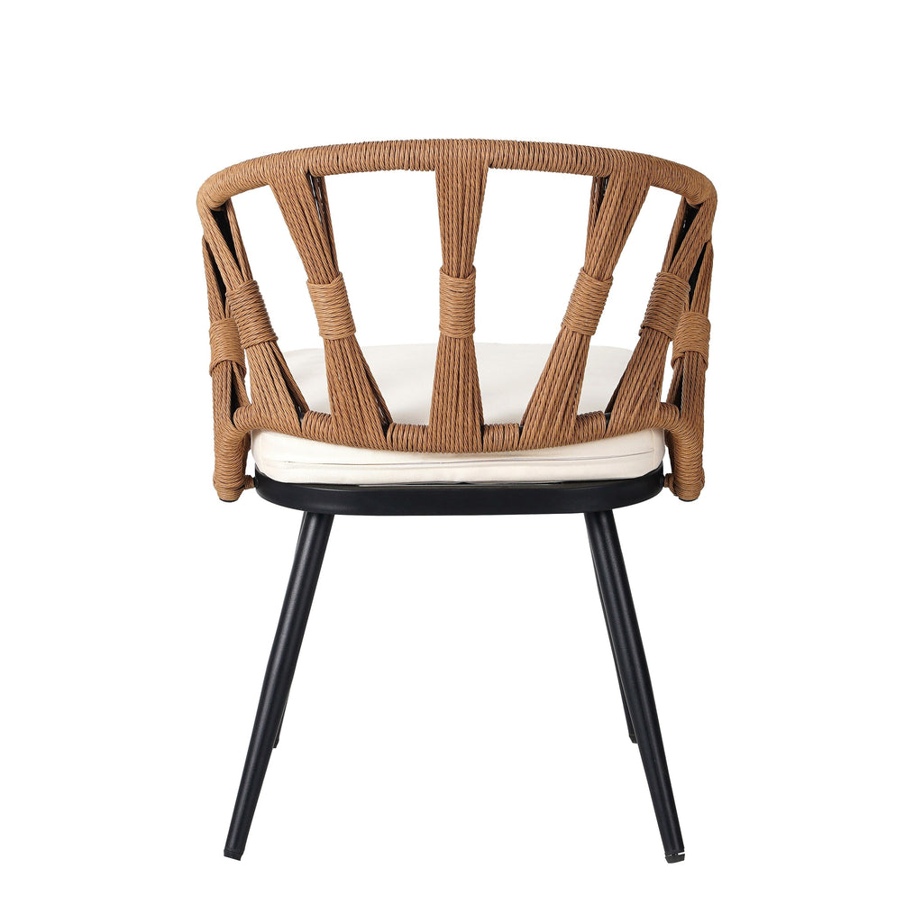 Ensemble de 5 tables et chaises de salle à manger d'extérieur, meubles de patio avec chaises en rotin synthétique et table rectangulaire en bois