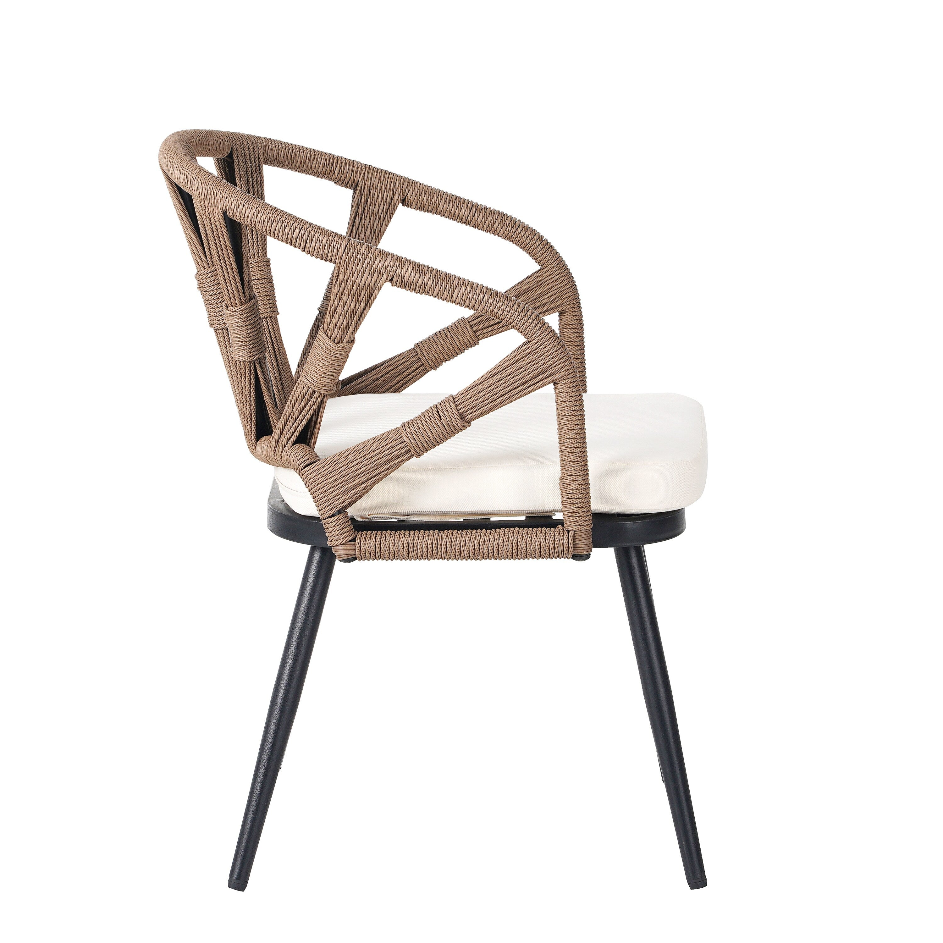 Ensemble de 5 tables et chaises de salle à manger d'extérieur, meubles de patio avec chaises en rotin synthétique et table rectangulaire en bois