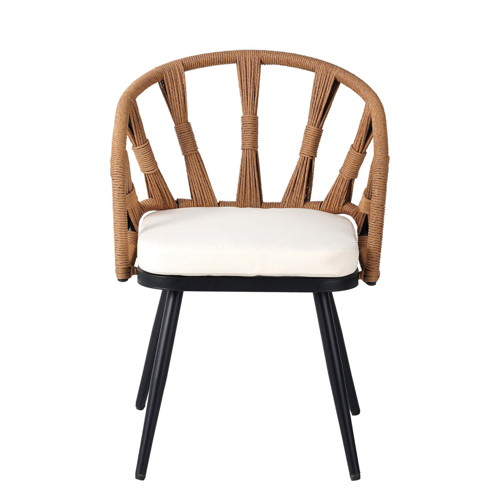 Ensemble de 5 tables et chaises de salle à manger d'extérieur, meubles de patio avec chaises en rotin synthétique et table rectangulaire en bois