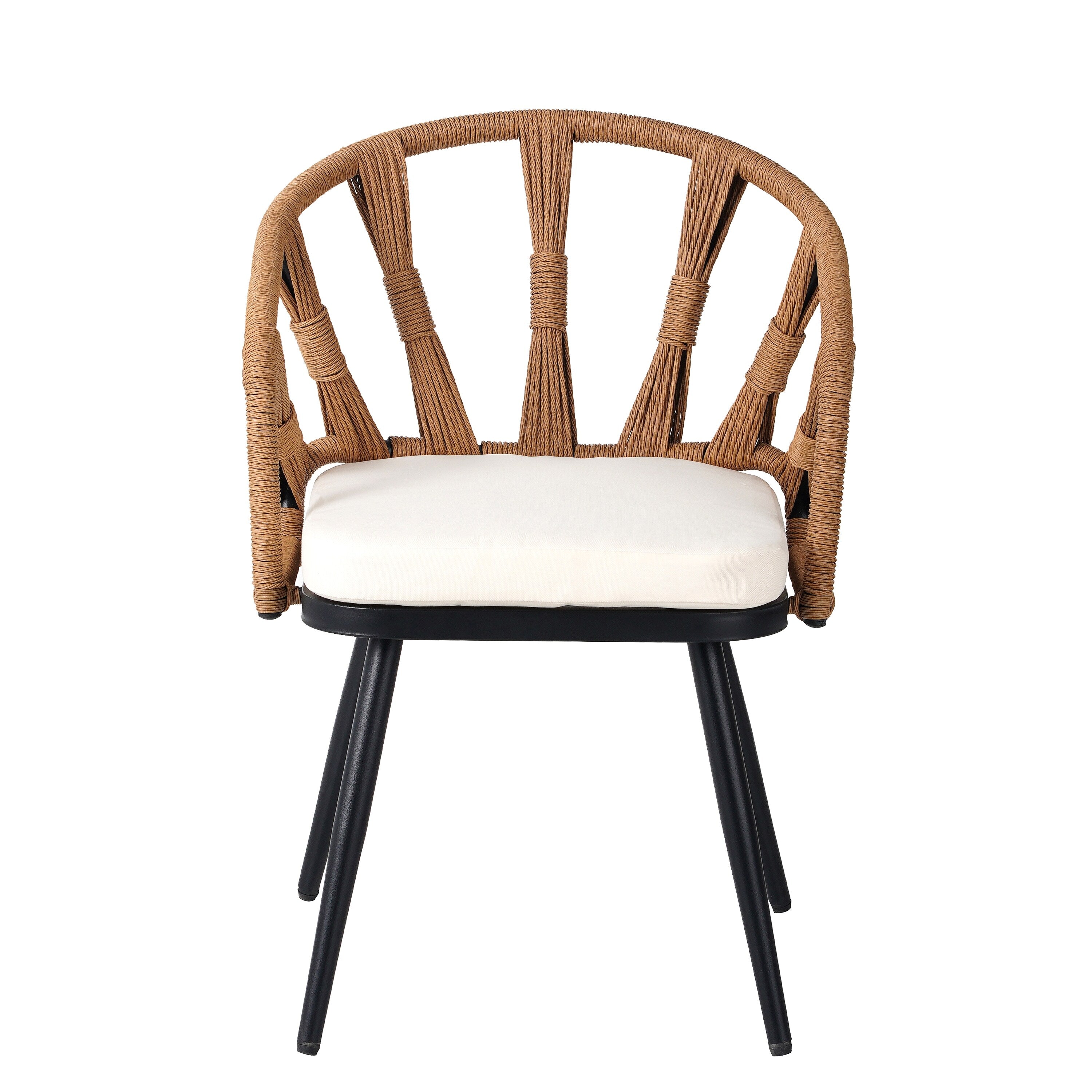 Ensemble de 5 tables et chaises de salle à manger d'extérieur, meubles de patio avec chaises en rotin synthétique et table rectangulaire en bois