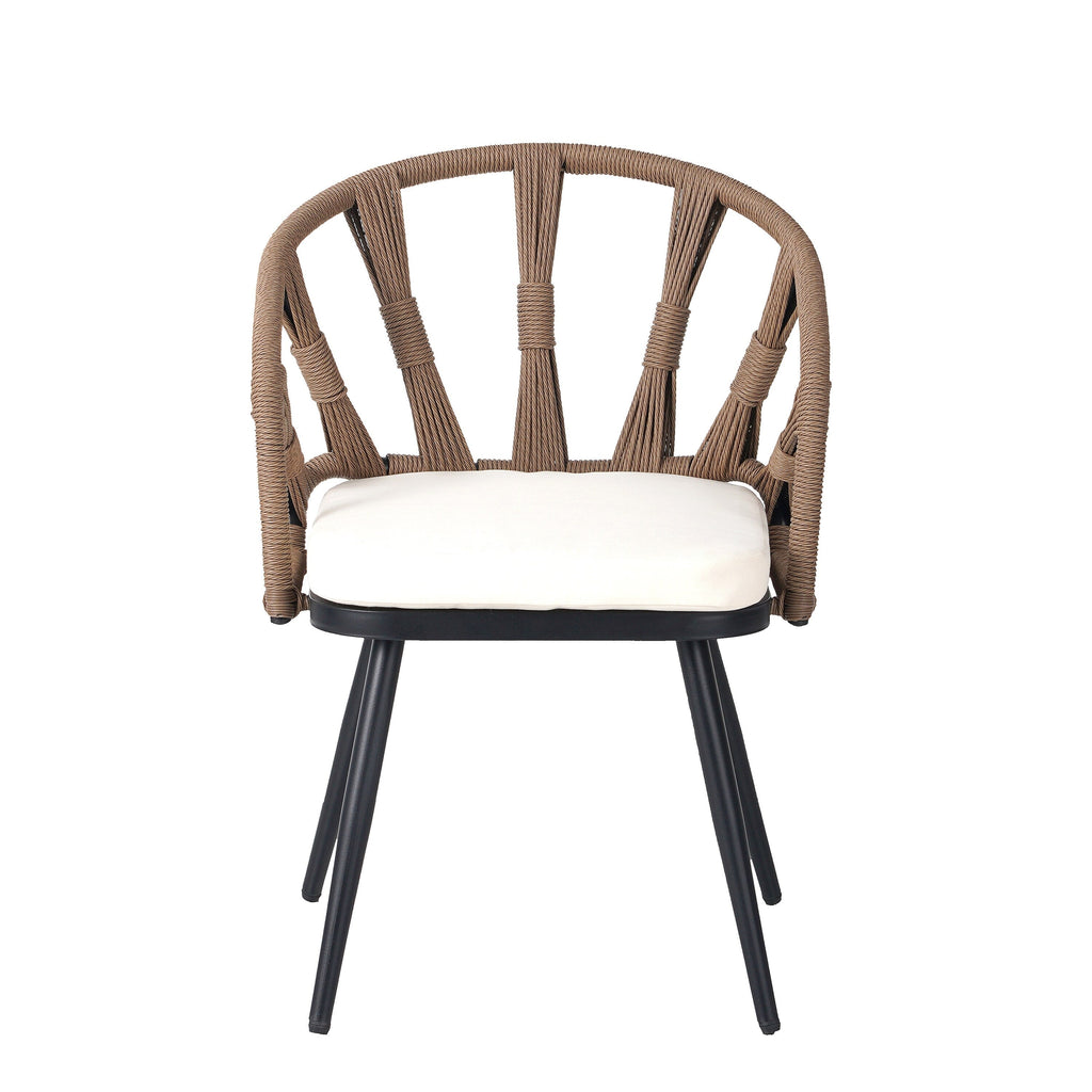 Ensemble de 5 tables et chaises de salle à manger d'extérieur, meubles de patio avec chaises en rotin synthétique et table rectangulaire en bois