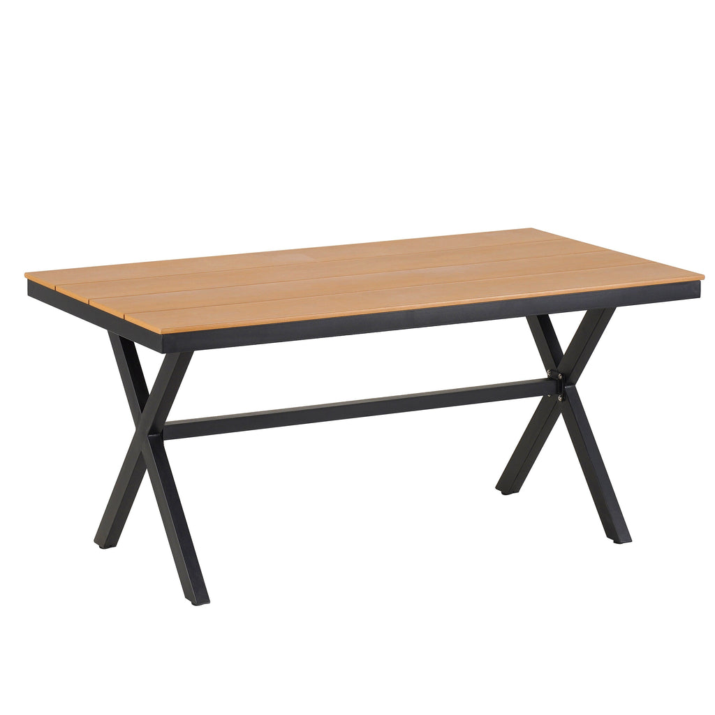 Ensemble de 5 tables et chaises de salle à manger d'extérieur, meubles de patio avec chaises en rotin synthétique et table rectangulaire en bois