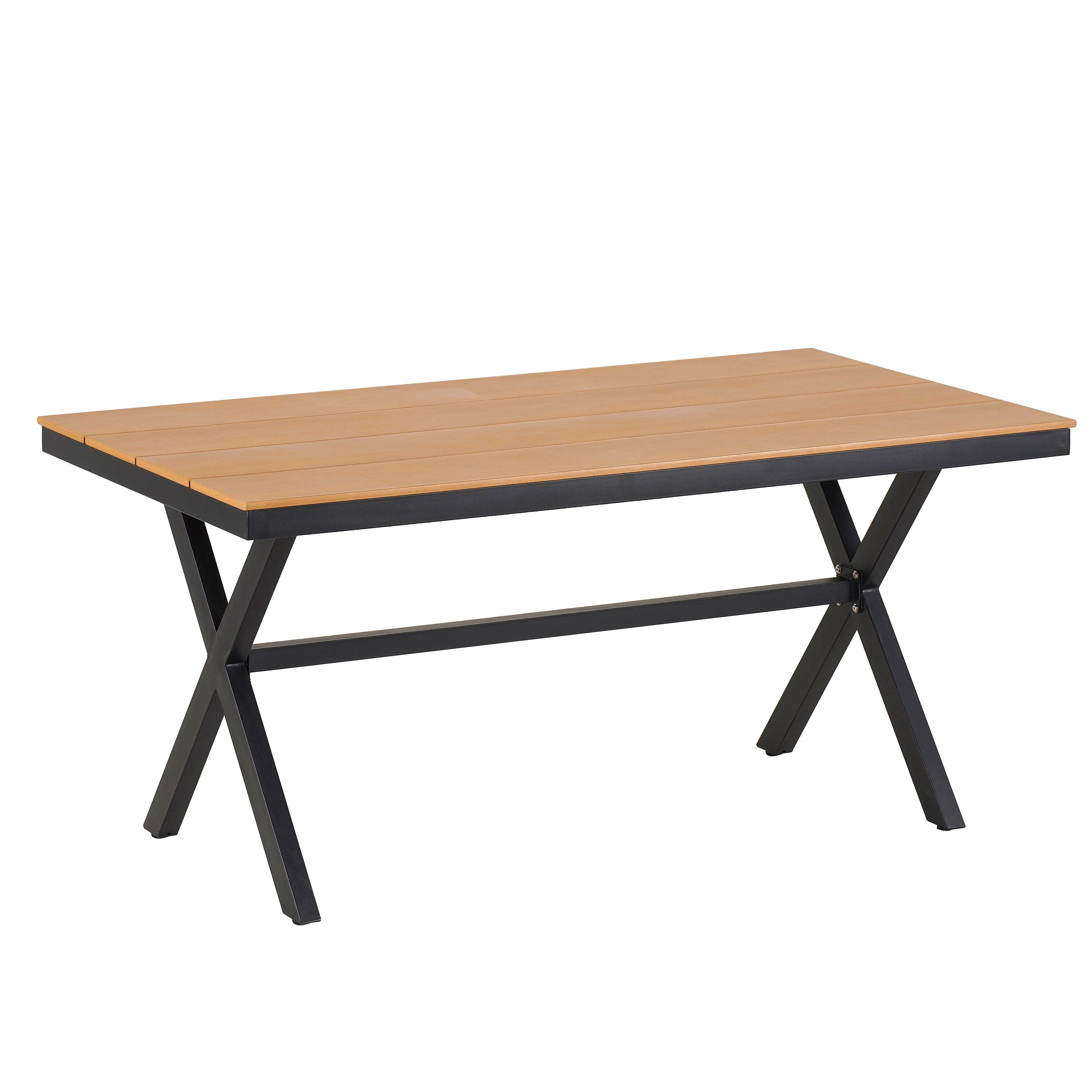Ensemble de 5 tables et chaises de salle à manger d'extérieur, meubles de patio avec chaises en rotin synthétique et table rectangulaire en bois