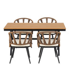 Ensemble de 5 tables et chaises de salle à manger d'extérieur, meubles de patio avec chaises en rotin synthétique et table rectangulaire en bois