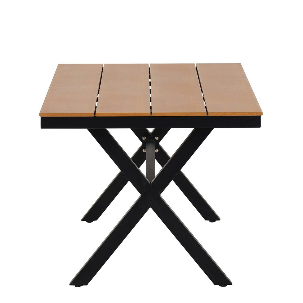 Ensemble de 5 tables et chaises de salle à manger d'extérieur, meubles de patio avec chaises en rotin synthétique et table rectangulaire en bois