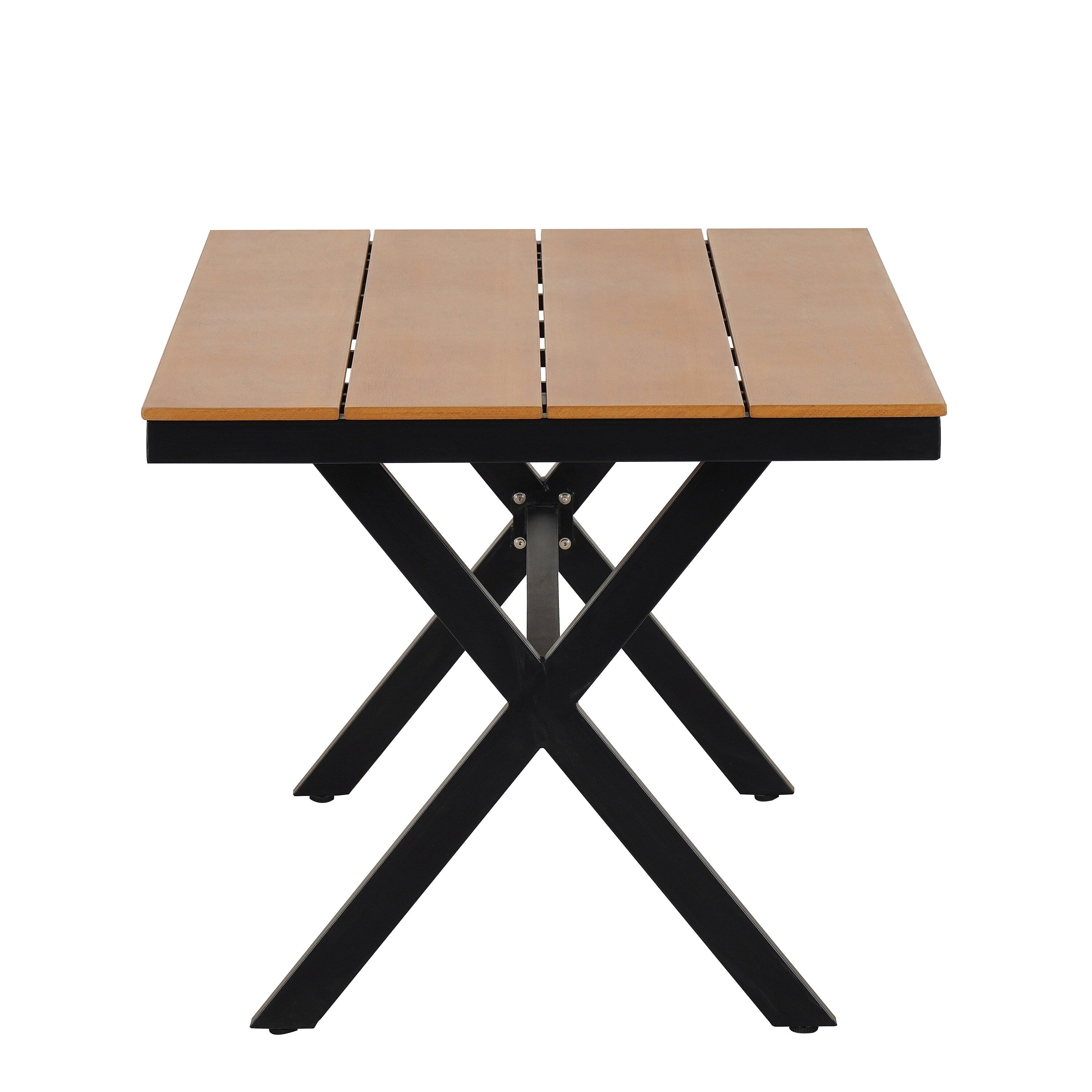 Ensemble de 5 tables et chaises de salle à manger d'extérieur, meubles de patio avec chaises en rotin synthétique et table rectangulaire en bois