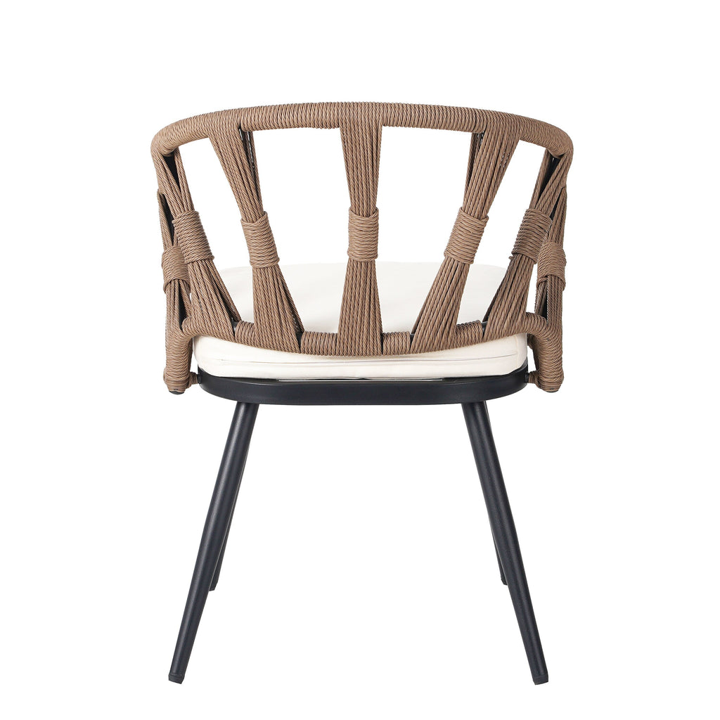 Ensemble de 5 tables et chaises de salle à manger d'extérieur, meubles de patio avec chaises en rotin synthétique et table rectangulaire en bois