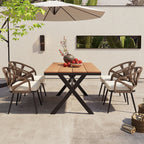 Ensemble de 5 tables et chaises de salle à manger d'extérieur, meubles de patio avec chaises en rotin synthétique et table rectangulaire en bois