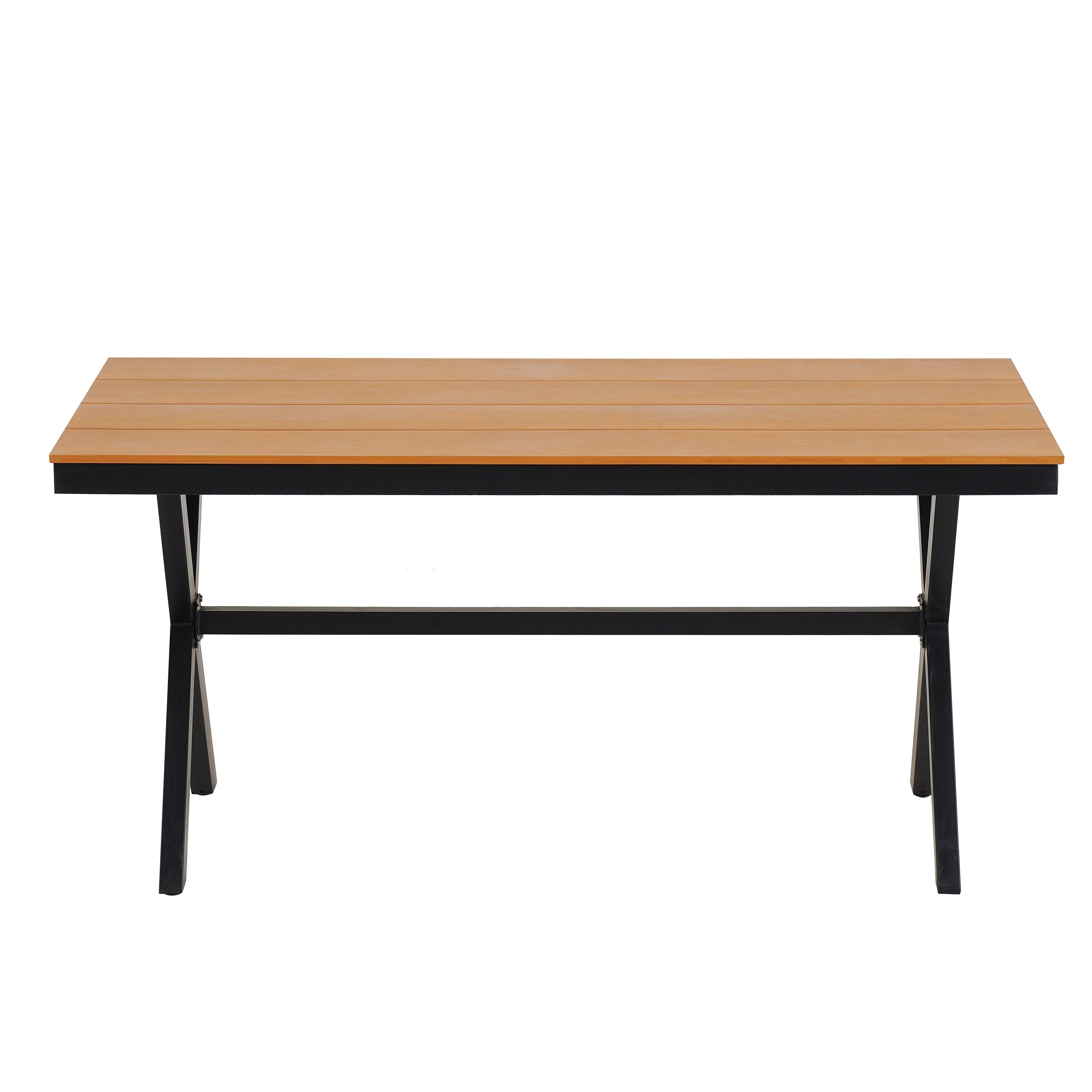 Ensemble de 5 tables et chaises de salle à manger d'extérieur, meubles de patio avec chaises en rotin synthétique et table rectangulaire en bois