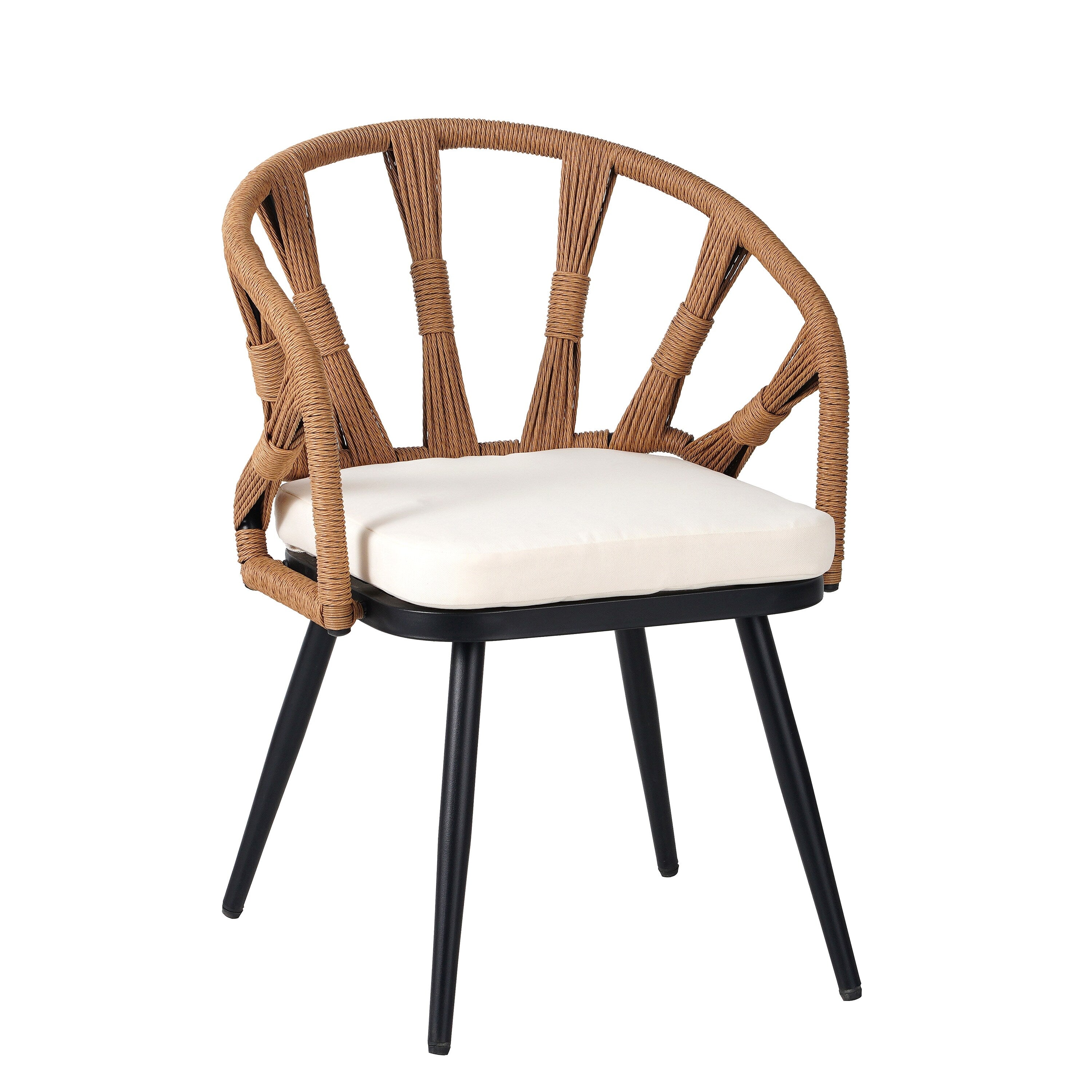 Ensemble de 5 tables et chaises de salle à manger d'extérieur, meubles de patio avec chaises en rotin synthétique et table rectangulaire en bois