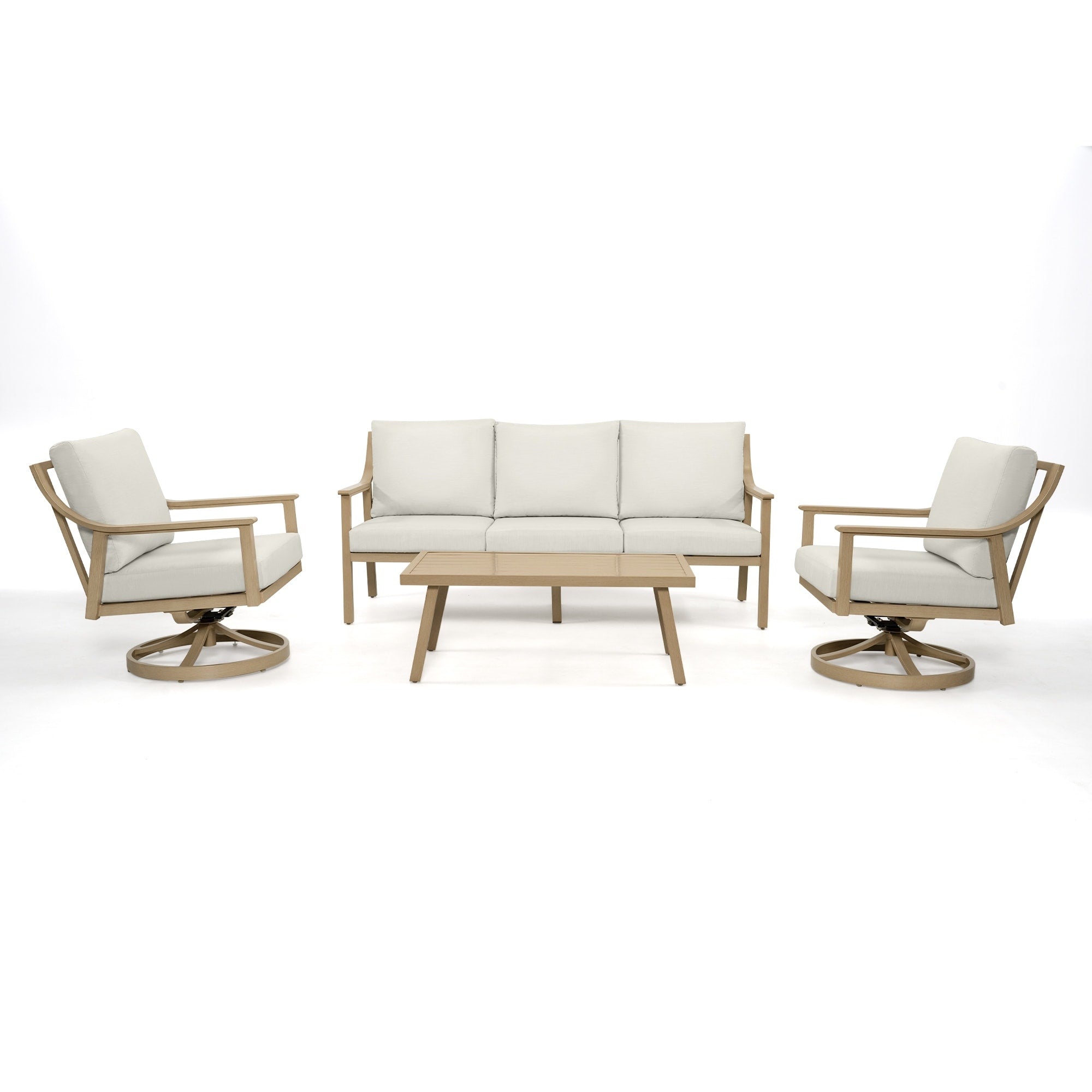 Ensemble de salon de jardin en aluminium pour 5 personnes avec chaises pivotantes, table basse et coussins