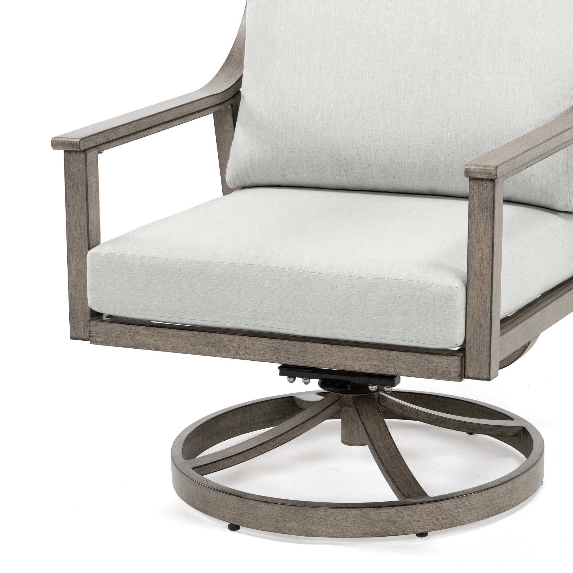 Ensemble de salon de jardin en aluminium pour 5 personnes avec chaises pivotantes, table basse et coussins