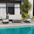 Ensemble de salon de jardin en aluminium pour 5 personnes avec chaises pivotantes, table basse et coussins