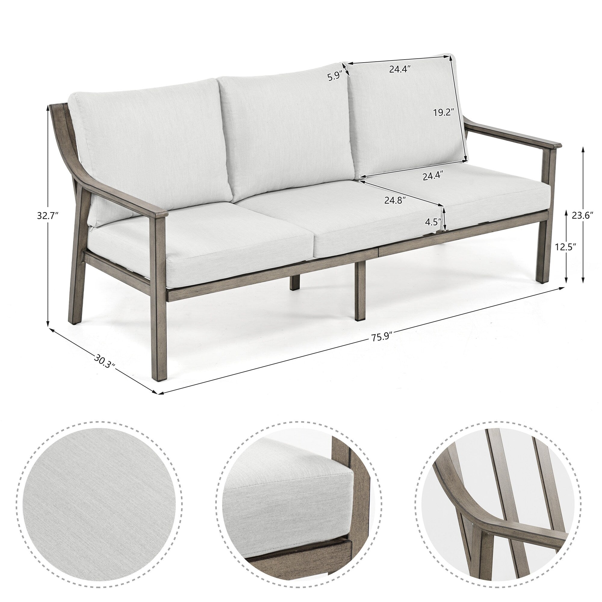 Ensemble de salon de jardin en aluminium pour 5 personnes avec chaises pivotantes, table basse et coussins