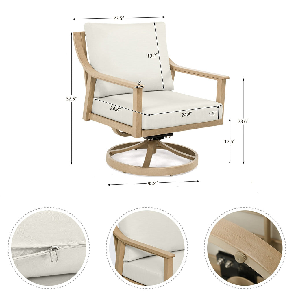 Ensemble de salon de jardin en aluminium pour 5 personnes avec chaises pivotantes, table basse et coussins