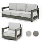 Ensemble de salon de jardin en aluminium pour 5 personnes avec chaises pivotantes, cadre et coussins peints à la main