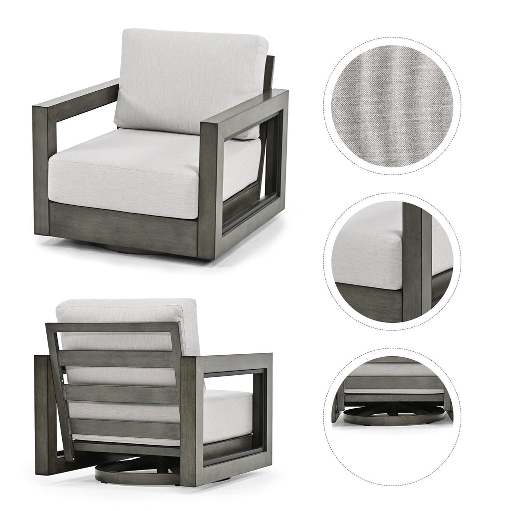 Ensemble de salon de jardin en aluminium pour 5 personnes avec chaises pivotantes, cadre et coussins peints à la main