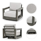 Ensemble de salon de jardin en aluminium pour 5 personnes avec chaises pivotantes, cadre et coussins peints à la main