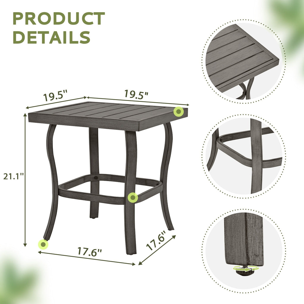 Ensemble de salon de jardin en aluminium 5 pièces avec table d'appoint, pouf et coussins gris clair