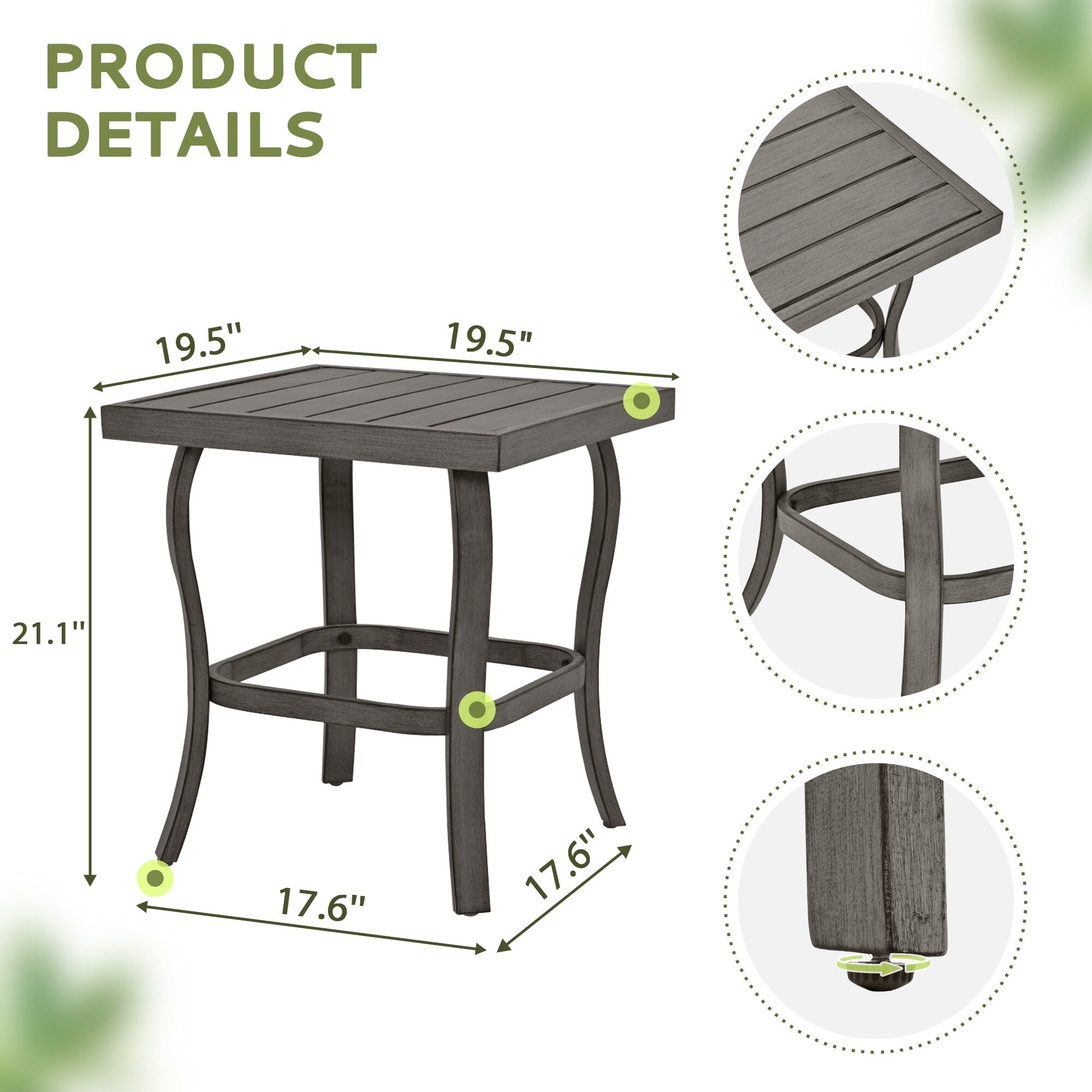Ensemble de salon de jardin en aluminium 5 pièces avec table d'appoint, pouf et coussins gris clair