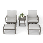 Ensemble de salon de jardin en aluminium 5 pièces avec table d'appoint, pouf et coussins gris clair